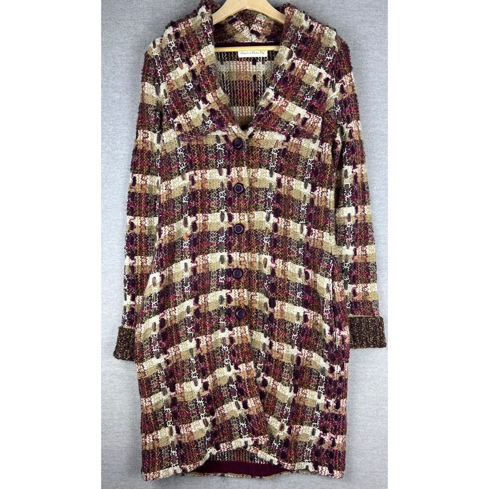 Charlie & Robin Womens Plaid Longline Cardigan Sweater Wool Mohair‎ Blend M